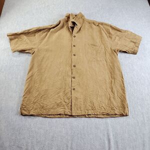 Tommy Bahama Shirt Mens XL Tan Silk Short Sleeve Paradise Spirits Button Down